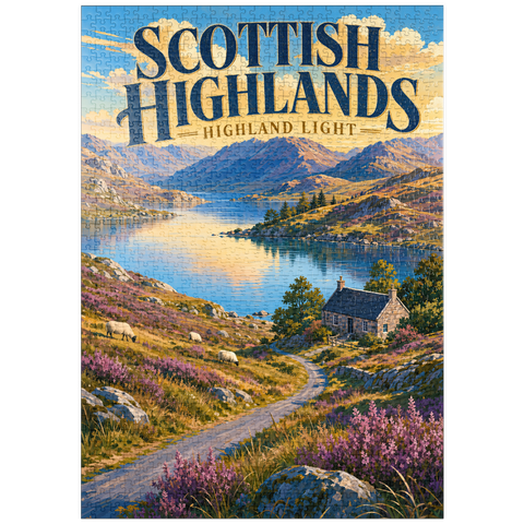 Darstellung des Puzzle Motivs Das malerische Licht der schottischen Highlands puzzleplate Scottish Highlands Scenic Light 1000 Puzzle