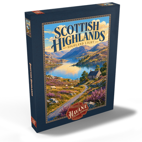 Darstellung des Puzzle Motivs Das malerische Licht der schottischen Highlands Scottish Highlands Scenic Light 100 Puzzle Schachtel Ansicht2