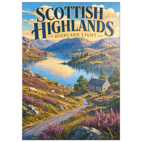 Darstellung des Puzzle Motivs Das malerische Licht der schottischen Highlands puzzleplate Scottish Highlands Scenic Light 100 Puzzle