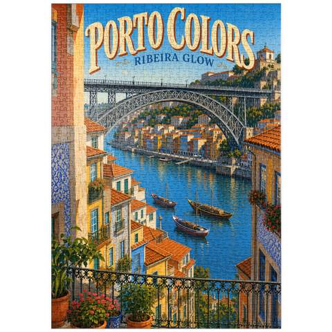 Darstellung des Puzzle Motivs Porto Ribeira – der farbenfrohe Charme am Flussufer puzzleplate Porto Ribeira Riverfront Colorful Charm 1000 Puzzle