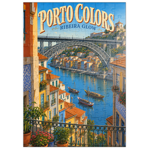 Darstellung des Puzzle Motivs Porto Ribeira – der farbenfrohe Charme am Flussufer puzzleplate Porto Ribeira Riverfront Colorful Charm 100 Puzzle