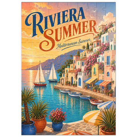 Darstellung des Puzzle Motivs Der Charme des Sommers an der Riviera-Küste puzzleplate Riviera Coastal Summer Charm 100 Puzzle