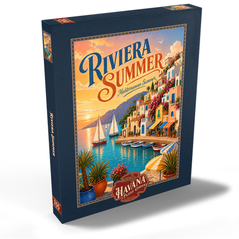 Darstellung des Puzzle Motivs Der Charme des Sommers an der Riviera-Küste Riviera Coastal Summer Charm 200 Puzzle Schachtel Ansicht2