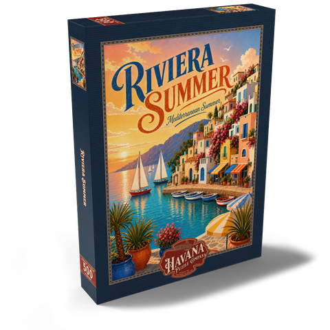 Darstellung des Puzzle Motivs Der Charme des Sommers an der Riviera-Küste Riviera Coastal Summer Charm 500 Puzzle Schachtel Ansicht2