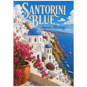 Darstellung des Puzzle Motivs Santorini – Blauer Ägäis Morgen - Puzzleteile: 1000