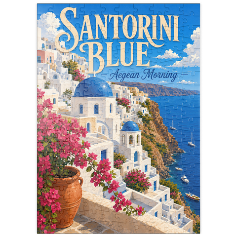 Darstellung des Puzzle Motivs Santorini – Blauer Ägäis Morgen puzzleplate Santorini Blue Aegean Morning 200 Puzzle