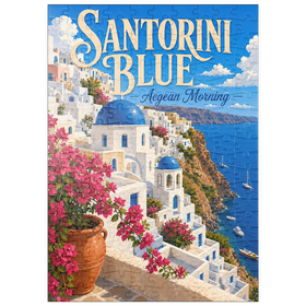 Darstellung des Puzzle Motivs Santorini – Blauer Ägäis Morgen - Puzzleteile: 200