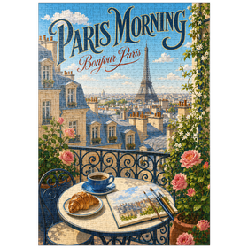Darstellung des Puzzle Motivs Romantik am Morgen am Eiffelturm - Puzzleteile: 1000