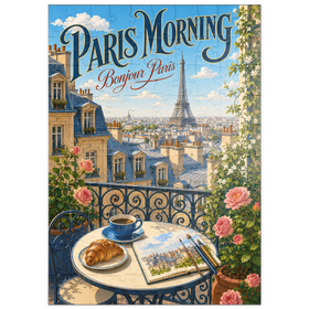 Darstellung des Puzzle Motivs Romantik am Morgen am Eiffelturm - Puzzleteile: 100
