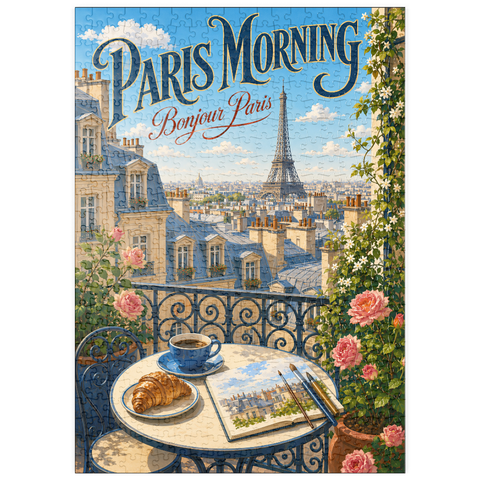 Darstellung des Puzzle Motivs Romantik am Morgen am Eiffelturm puzzleplate Eiffel Tower Morning Romance 500 Puzzle