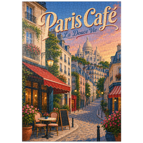 Darstellung des Puzzle Motivs Romantischer Abend in einem Pariser Café - Puzzleteile: 1000