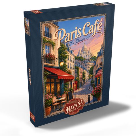 Darstellung des Puzzle Motivs Romantischer Abend in einem Pariser Café Paris Cafe Romantic Evening Charm 100 Puzzle Schachtel Ansicht2