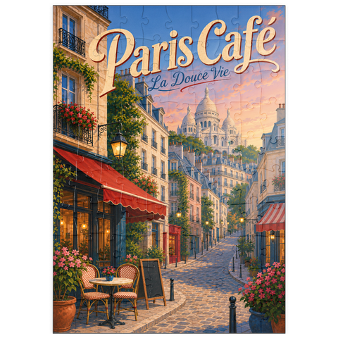 Darstellung des Puzzle Motivs Romantischer Abend in einem Pariser Café puzzleplate Paris Cafe Romantic Evening Charm 100 Puzzle