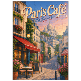 Darstellung des Puzzle Motivs Romantischer Abend in einem Pariser Café - Puzzleteile: 100