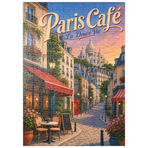 Darstellung des Puzzle Motivs Romantischer Abend in einem Pariser Café puzzleplate Paris Cafe Romantic Evening Charm 200 Puzzle