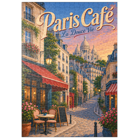 Darstellung des Puzzle Motivs Romantischer Abend in einem Pariser Café - Puzzleteile: 500