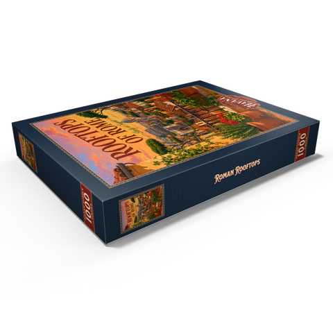 Darstellung des Puzzle Motivs Romantischer Sonnenuntergang auf den Dächern Roms Rome Rooftops Sunset Romance 1000 Puzzle Schachtel Ansicht1