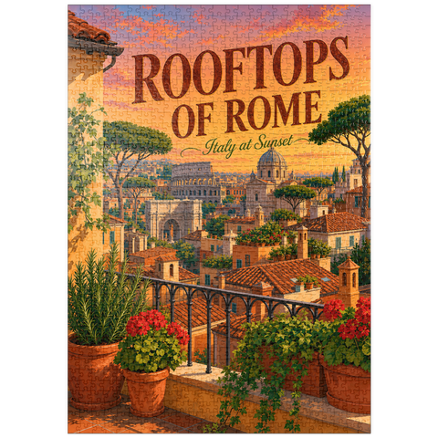 Darstellung des Puzzle Motivs Romantischer Sonnenuntergang auf den Dächern Roms puzzleplate Rome Rooftops Sunset Romance 1000 Puzzle