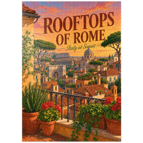 Darstellung des Puzzle Motivs Romantischer Sonnenuntergang auf den Dächern Roms - Puzzleteile: 1000