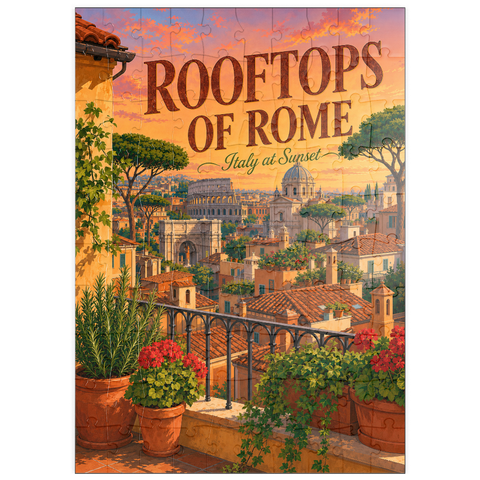 Darstellung des Puzzle Motivs Romantischer Sonnenuntergang auf den Dächern Roms puzzleplate Rome Rooftops Sunset Romance 100 Puzzle