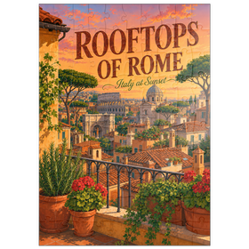 Darstellung des Puzzle Motivs Romantischer Sonnenuntergang auf den Dächern Roms - Puzzleteile: 100
