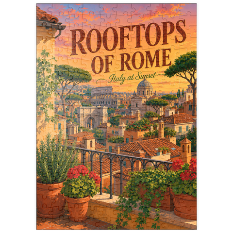 Darstellung des Puzzle Motivs Romantischer Sonnenuntergang auf den Dächern Roms puzzleplate Rome Rooftops Sunset Romance 200 Puzzle