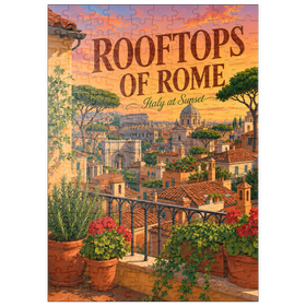 Darstellung des Puzzle Motivs Romantischer Sonnenuntergang auf den Dächern Roms - Puzzleteile: 200