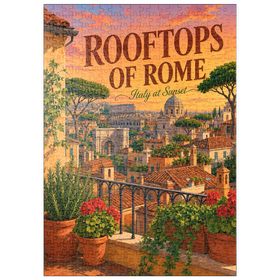 Darstellung des Puzzle Motivs Romantischer Sonnenuntergang auf den Dächern Roms - Puzzleteile: 500