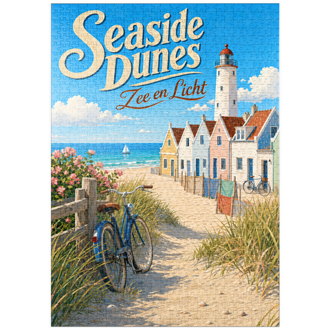 Darstellung des Puzzle Motivs Leuchtturm „Seaside Dunes“ – Küstencharme puzzleplate Seaside Dunes Lighthouse Coastal Charm 1000 Puzzle