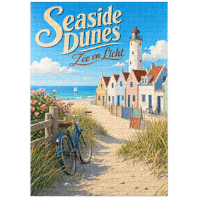 Darstellung des Puzzle Motivs Leuchtturm „Seaside Dunes“ – Küstencharme - Puzzleteile: 1000