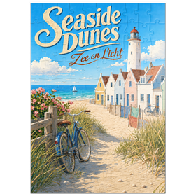 Darstellung des Puzzle Motivs Leuchtturm „Seaside Dunes“ – Küstencharme - Puzzleteile: 100