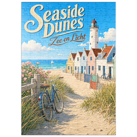 Darstellung des Puzzle Motivs Leuchtturm „Seaside Dunes“ – Küstencharme - Puzzleteile: 200