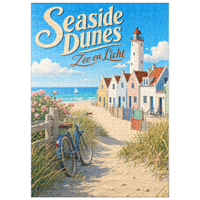 Darstellung des Puzzle Motivs Leuchtturm „Seaside Dunes“ – Küstencharme - Puzzleteile: 500
