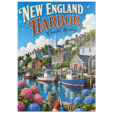 Darstellung des Puzzle Motivs puzzleplate New England Harbor Coastal Morning 100 Puzzle