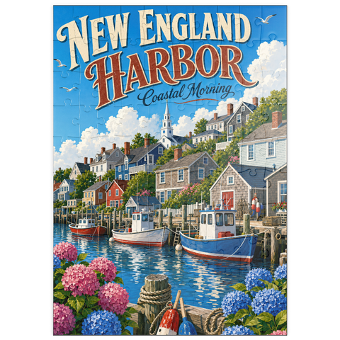 Darstellung des Puzzle Motivs Ein Morgen an der Küste von New England puzzleplate New England Harbor Coastal Morning 100 Puzzle