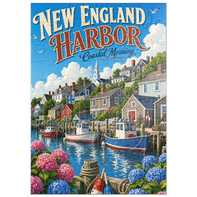 Darstellung des Puzzle Motivs Ein Morgen an der Küste von New England - Puzzleteile: 100