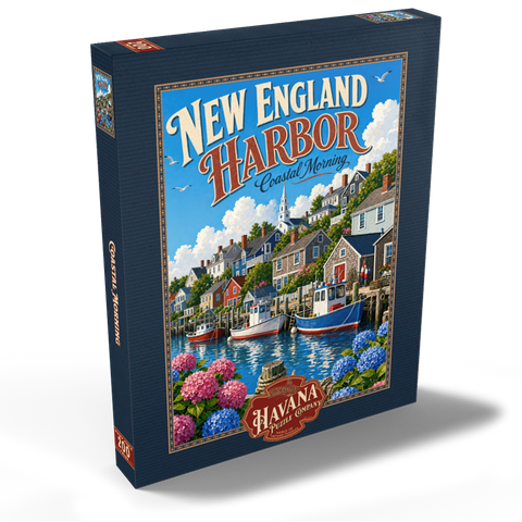 Darstellung des Puzzle Motivs Ein Morgen an der Küste von New England New England Harbor Coastal Morning 200 Puzzle Schachtel Ansicht2