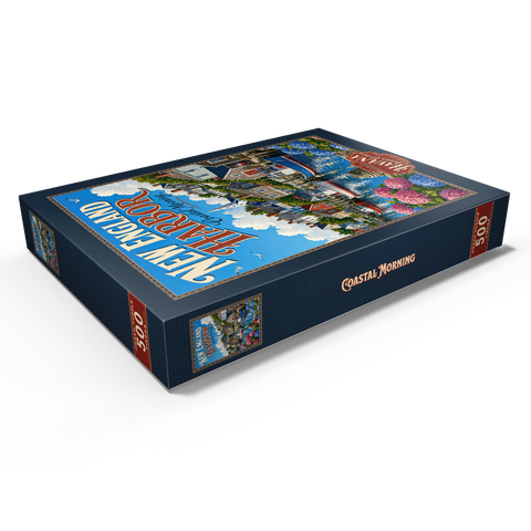 Darstellung des Puzzle Motivs Ein Morgen an der Küste von New England New England Harbor Coastal Morning 500 Puzzle Schachtel Ansicht1