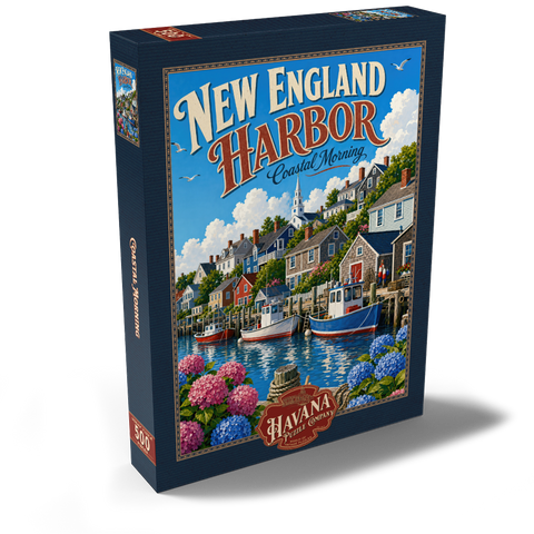 Darstellung des Puzzle Motivs Ein Morgen an der Küste von New England New England Harbor Coastal Morning 500 Puzzle Schachtel Ansicht2