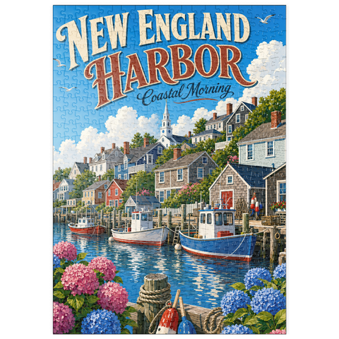 Darstellung des Puzzle Motivs Ein Morgen an der Küste von New England puzzleplate New England Harbor Coastal Morning 500 Puzzle