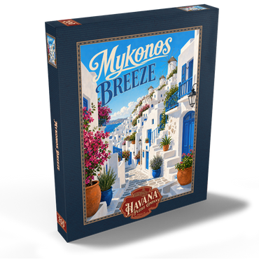 Darstellung des Puzzle Motivs Mykonos Windmills Coastal Charm 200 Puzzle Schachtel Ansicht2