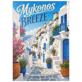 Darstellung des Puzzle Motivs Mykonos: Windmühlen und Küstencharme - Puzzleteile: 200