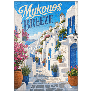Darstellung des Puzzle Motivs puzzleplate Mykonos Windmills Coastal Charm 500 Puzzle