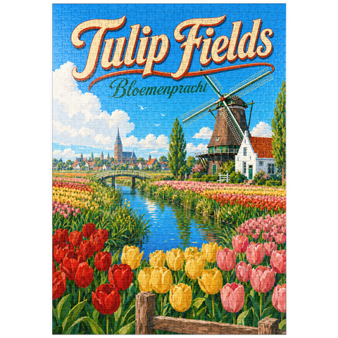 Darstellung des Puzzle Motivs Holländische Tulpenfelder – Frühlingspracht puzzleplate Dutch Tulip Fields Spring Splendor 1000 Puzzle