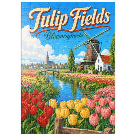 Darstellung des Puzzle Motivs Holländische Tulpenfelder – Frühlingspracht puzzleplate Dutch Tulip Fields Spring Splendor 200 Puzzle