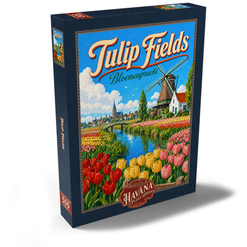 Darstellung des Puzzle Motivs Holländische Tulpenfelder – Frühlingspracht Dutch Tulip Fields Spring Splendor 500 Puzzle Schachtel Ansicht2