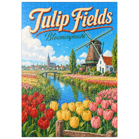 Darstellung des Puzzle Motivs Holländische Tulpenfelder – Frühlingspracht puzzleplate Dutch Tulip Fields Spring Splendor 500 Puzzle