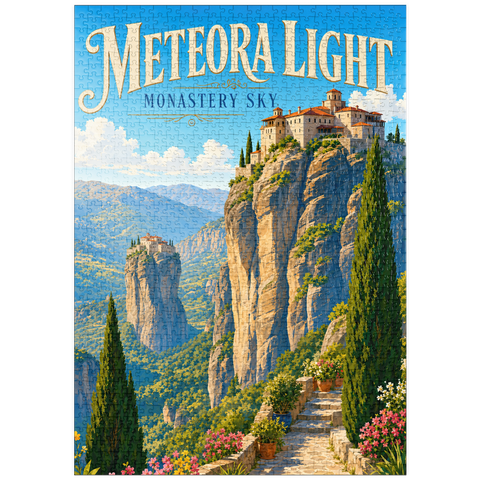 Darstellung des Puzzle Motivs Das Kloster Meteora – Majestät am Himmel puzzleplate Meteora Monastery Sky Majesty 1000 Puzzle