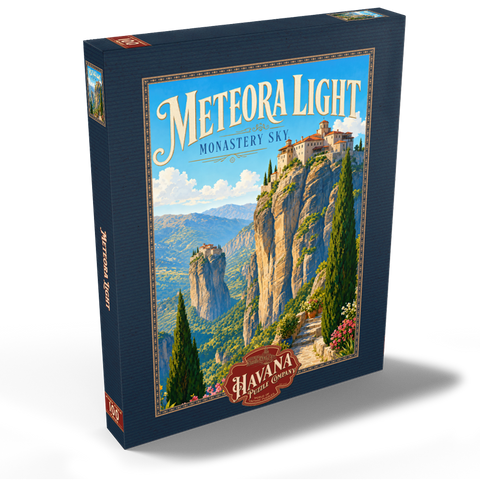 Darstellung des Puzzle Motivs Das Kloster Meteora – Majestät am Himmel Meteora Monastery Sky Majesty 100 Puzzle Schachtel Ansicht2