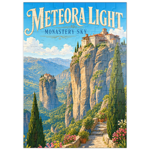 Darstellung des Puzzle Motivs Das Kloster Meteora – Majestät am Himmel puzzleplate Meteora Monastery Sky Majesty 100 Puzzle